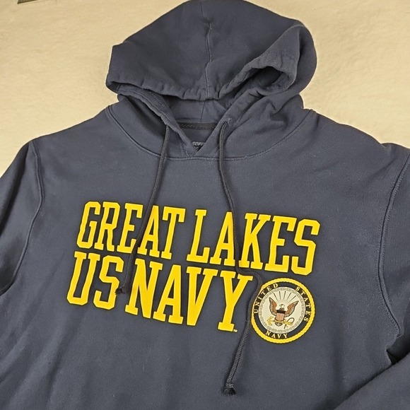 Great Lakes US Navy Blue Hooded "Hoodie" Sweatshirt Sz L Warm Front Thru Pockets - Picture 1 of 9
